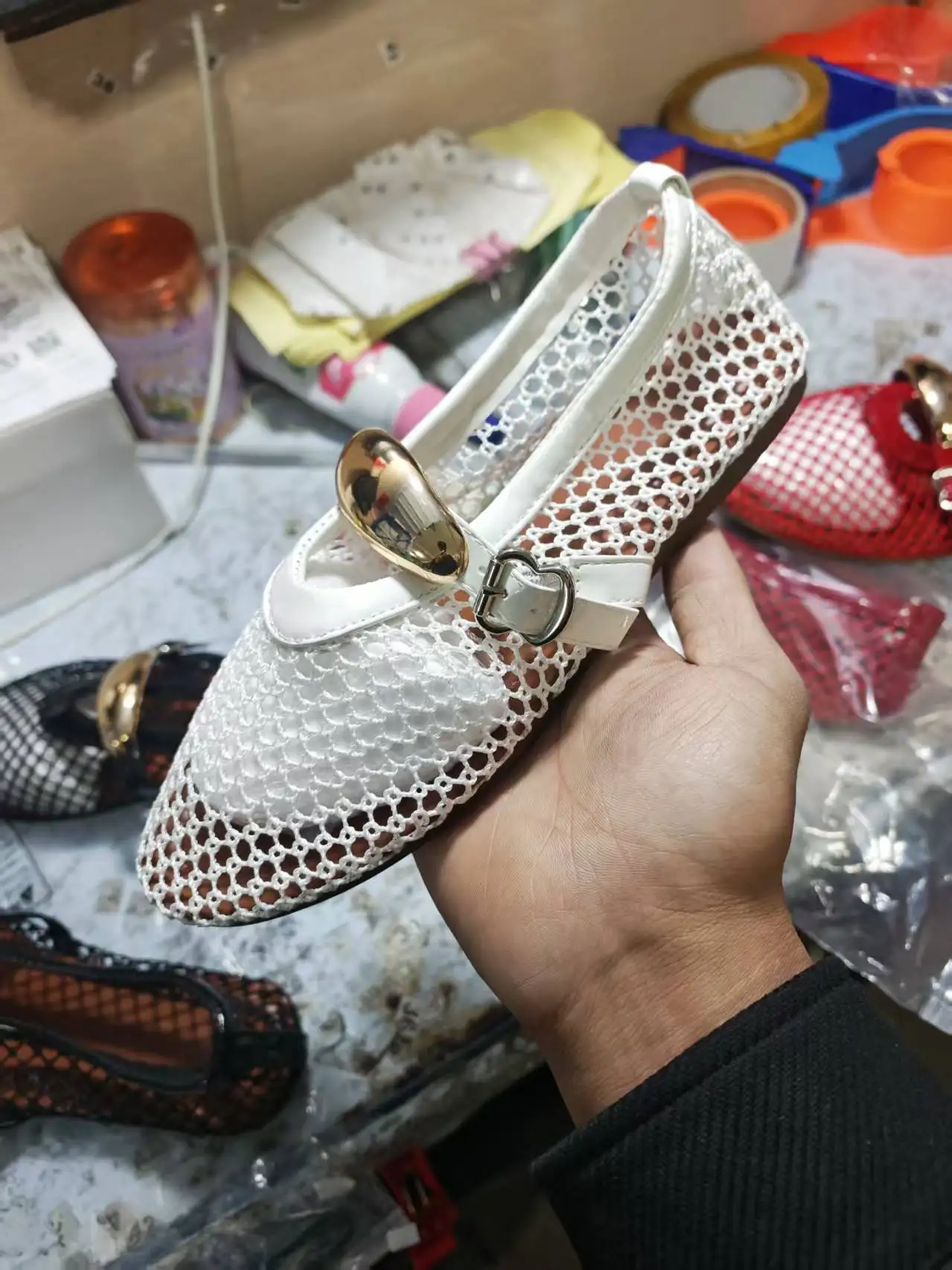 Mesh Black Ballet Shoes Female 2026 Summer New Flat Hollow Mesh Breathable Buckle Strap Single Shoes Fishnet Shoes Woman Sandals