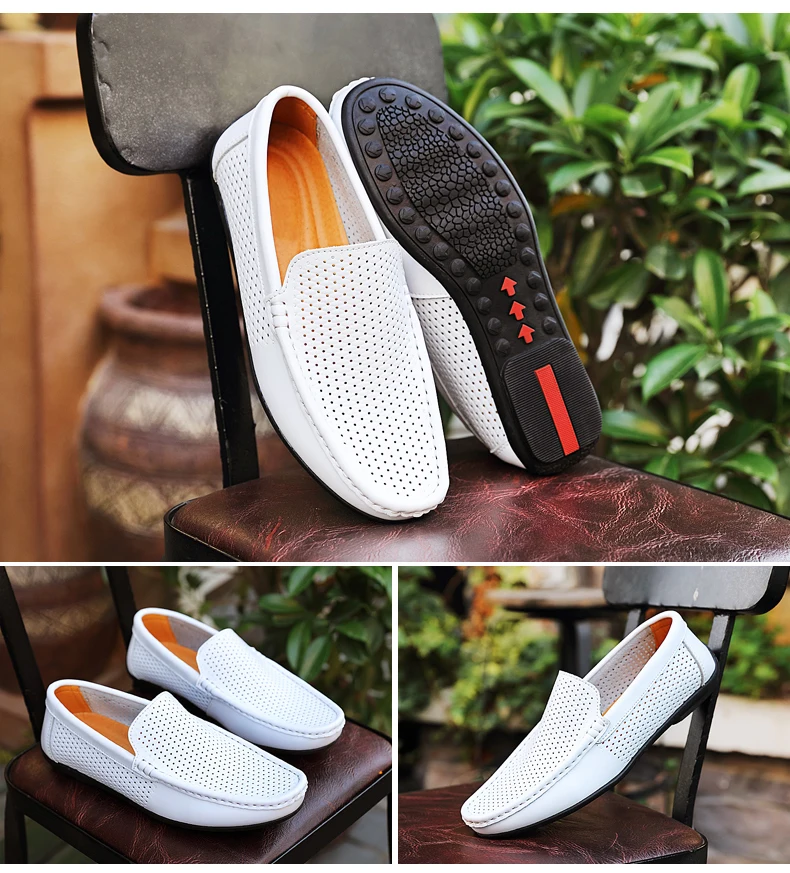 Italian Men Slippers Genuine Leather Loafers Moccasins Outdoor Non-slip Black Casual Slides Summer Spring Fashion Shoes 2020