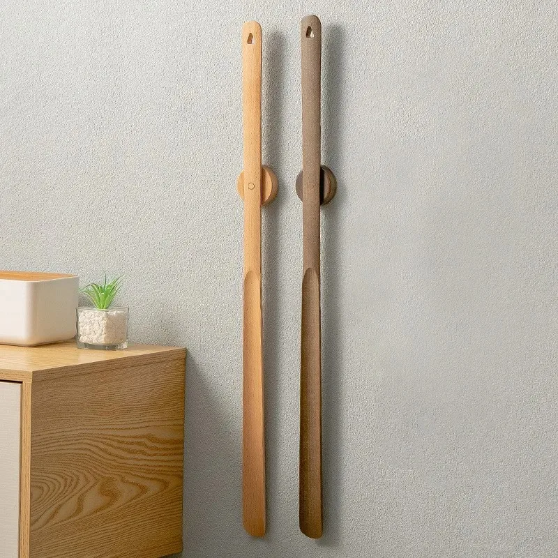 3 Colors Optional 75cm Extended Beech Wood Shoe Horn Magnetic Wall Storage Long Handle, No-Bend Home Shoe Puller for All Seasons