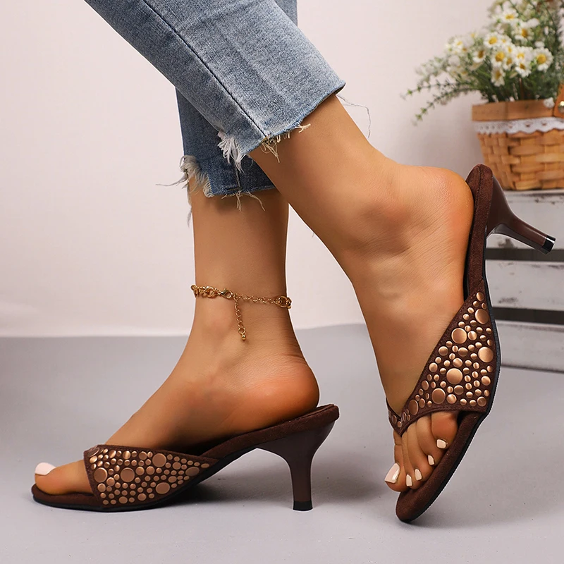 Designer Vintage Clip Toe Women Slippers Elegant Low Heels Slide Shoes Fashion Stripper Party Dress Summer Flip Flop Shoes
