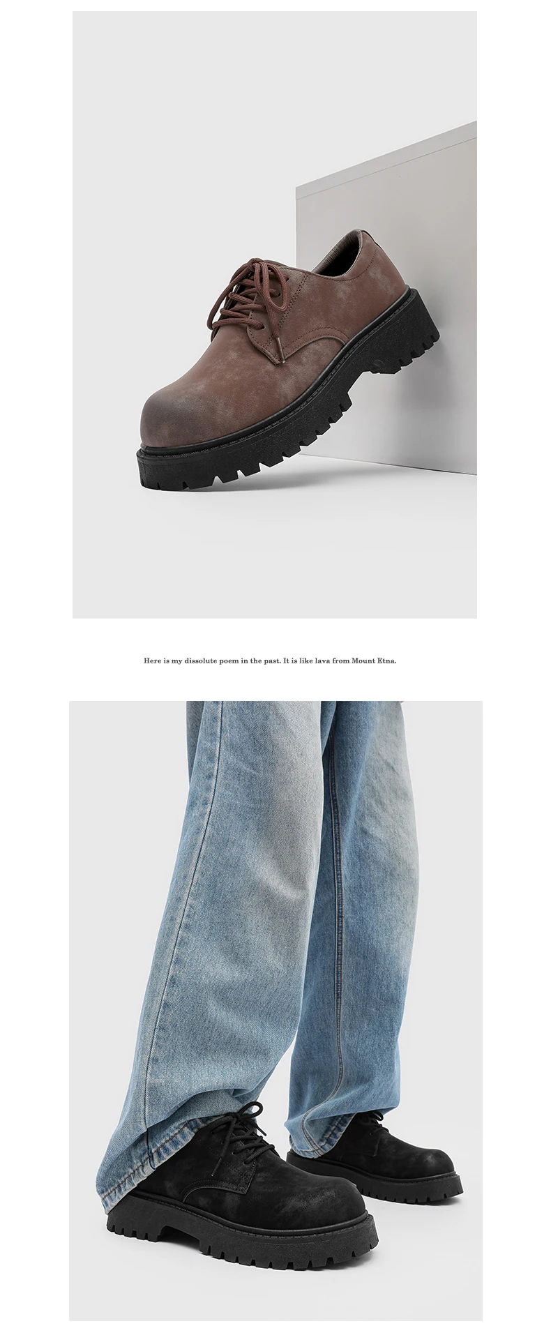 English-style Retro Platform High-top Derby Shoes for Men, Adding Height with American-style Workwear Leather Shoes