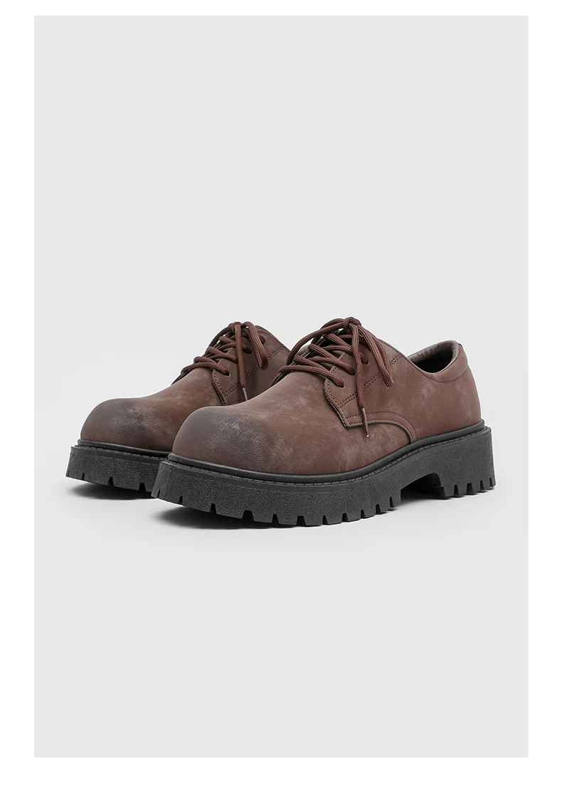 English-style Retro Platform High-top Derby Shoes for Men, Adding Height with American-style Workwear Leather Shoes