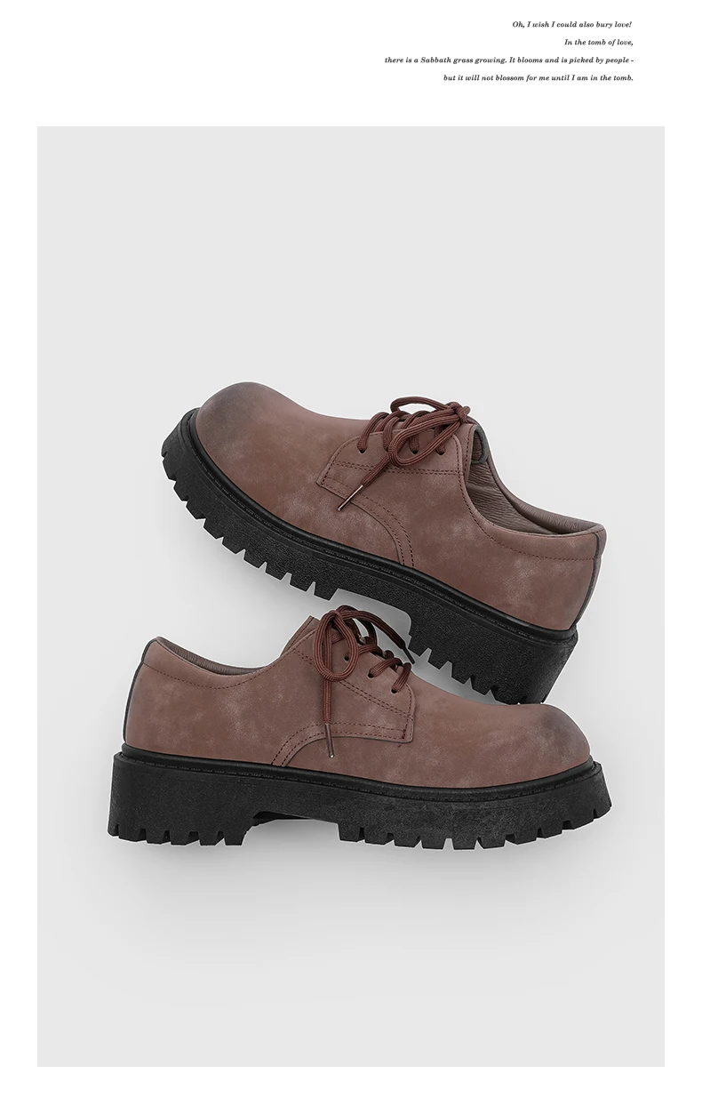 English-style Retro Platform High-top Derby Shoes for Men, Adding Height with American-style Workwear Leather Shoes