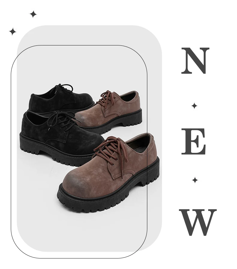 English-style Retro Platform High-top Derby Shoes for Men, Adding Height with American-style Workwear Leather Shoes