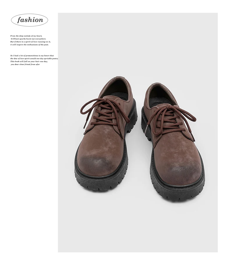 English-style Retro Platform High-top Derby Shoes for Men, Adding Height with American-style Workwear Leather Shoes