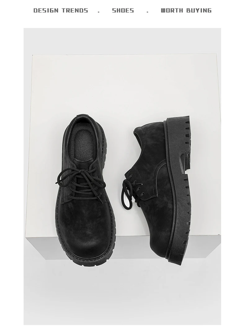 English-style Retro Platform High-top Derby Shoes for Men, Adding Height with American-style Workwear Leather Shoes