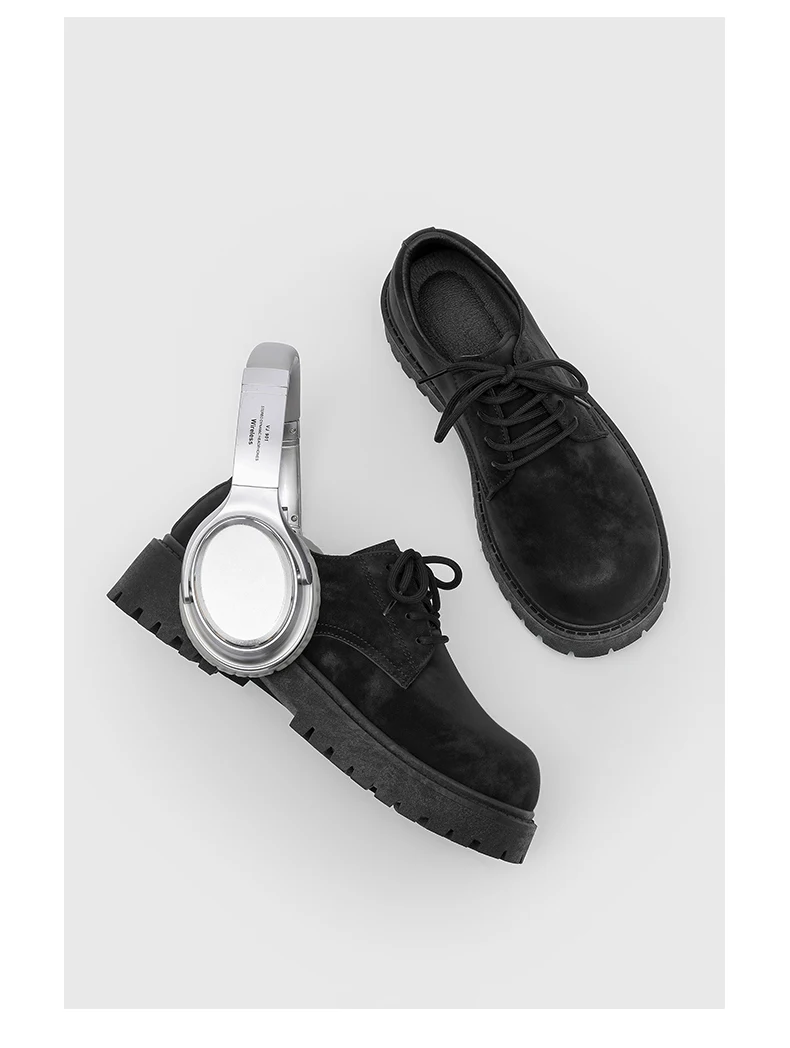 English-style Retro Platform High-top Derby Shoes for Men, Adding Height with American-style Workwear Leather Shoes