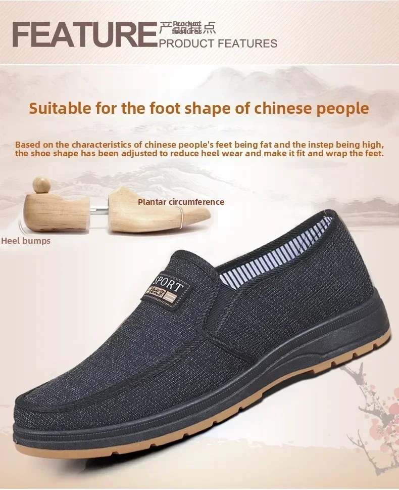 Men Canvas Slip On Shoes Breathable Non Slip Casual Walking Elderly Father Cloth Footwear