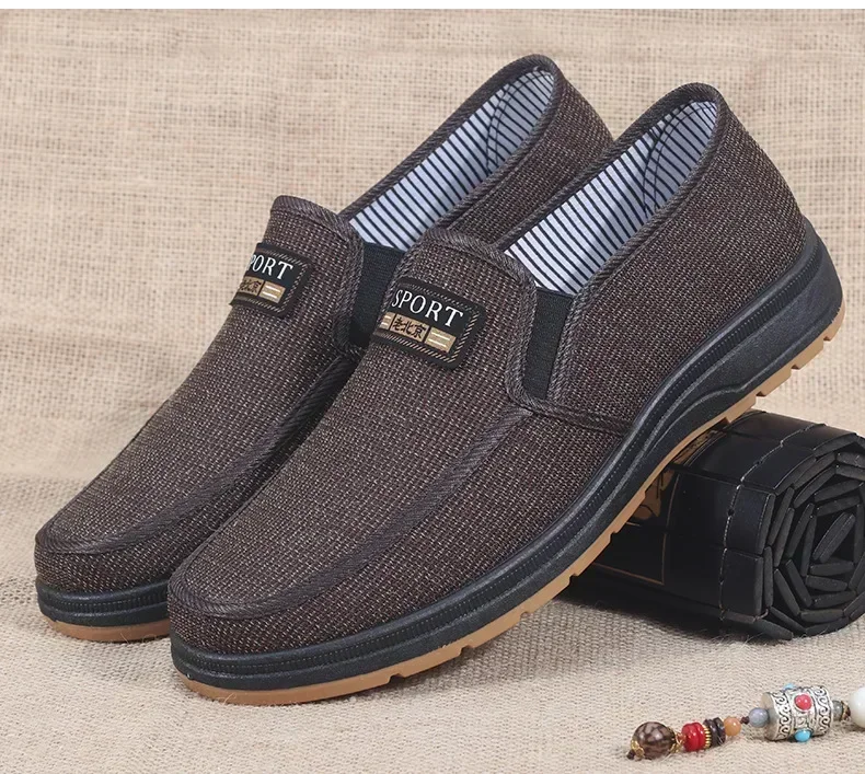 Men Canvas Slip On Shoes Breathable Non Slip Casual Walking Elderly Father Cloth Footwear