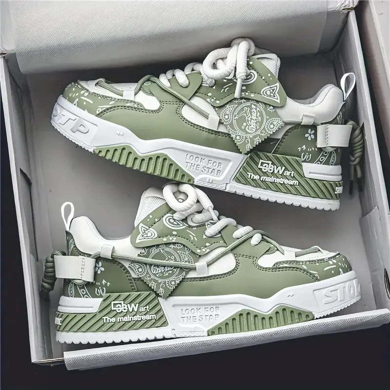 1 Pair of Men's Casual Sneakers, Stylish and Comfortable, Suitable for All Seasons, Geometric Design, Ideal for Outdoor Walking,