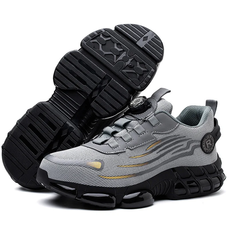 New Rotating Button Safety Shoes Men Anti-smash Anti-puncture Work Shoes Fashion Men Sport Shoes Men Security Mining Boots