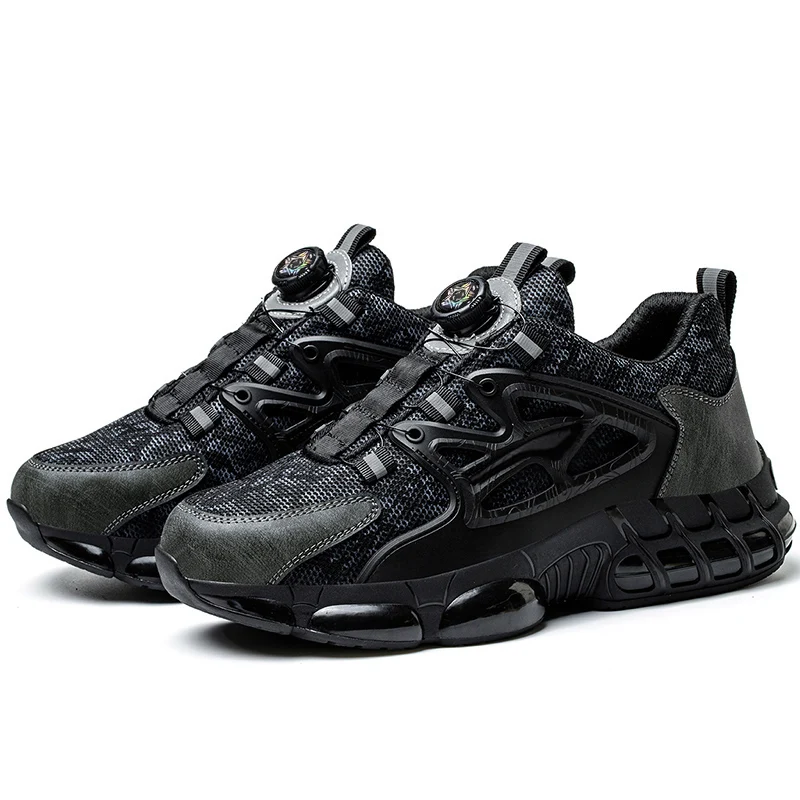 New Rotating Button Safety Shoes Men Anti-smash Anti-puncture Work Shoes Fashion Men Sport Shoes Men Security Mining Boots
