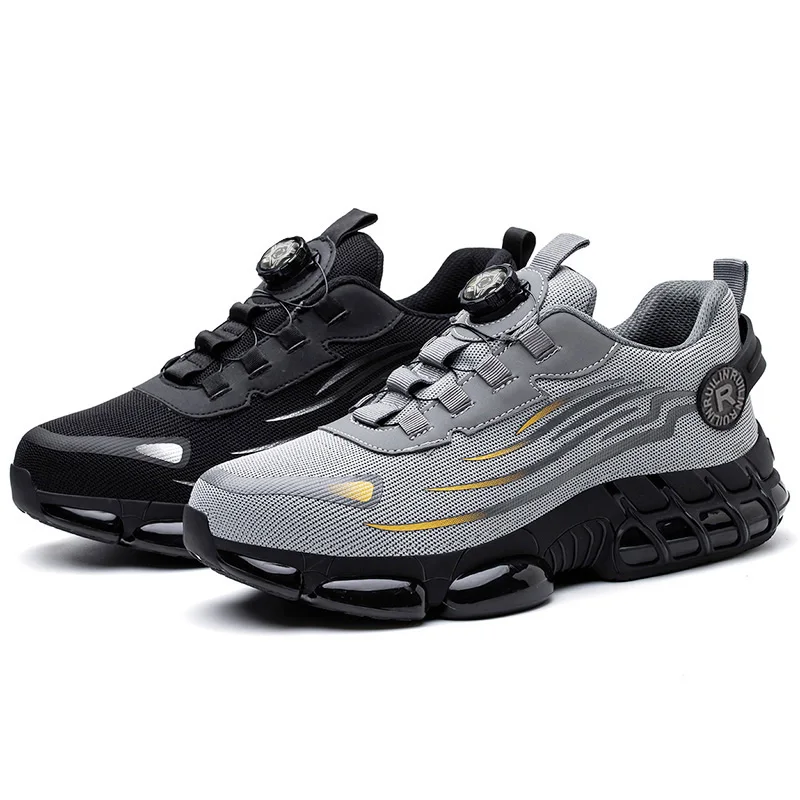 New Rotating Button Safety Shoes Men Anti-smash Anti-puncture Work Shoes Fashion Men Sport Shoes Men Security Mining Boots