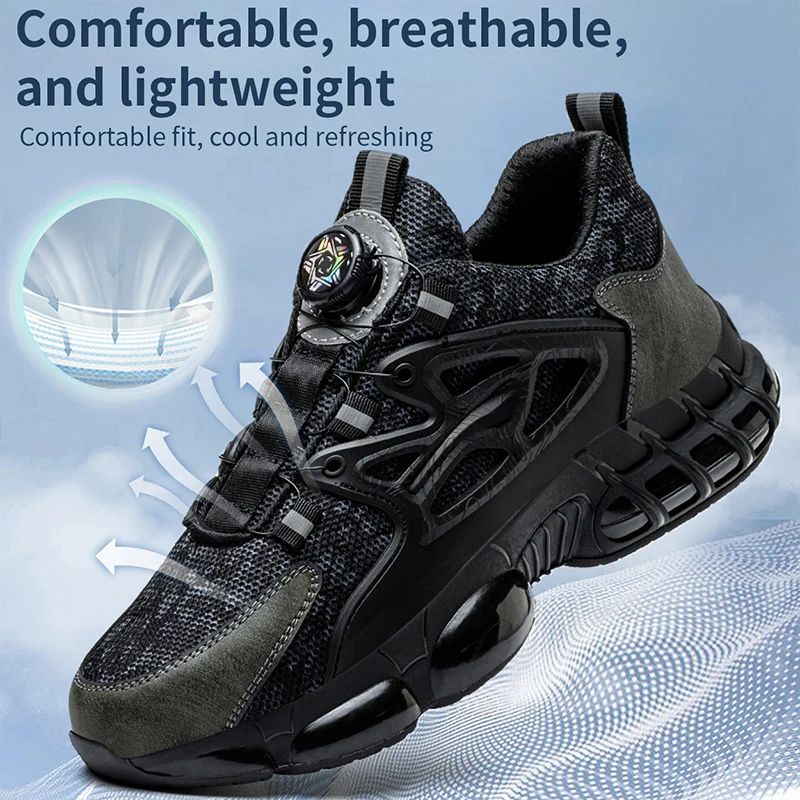 New Rotating Button Safety Shoes Men Anti-smash Anti-puncture Work Shoes Fashion Men Sport Shoes Men Security Mining Boots