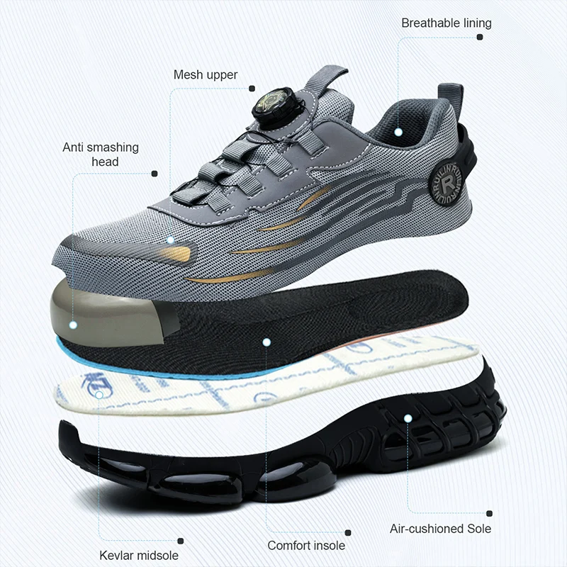 New Rotating Button Safety Shoes Men Anti-smash Anti-puncture Work Shoes Fashion Men Sport Shoes Men Security Mining Boots