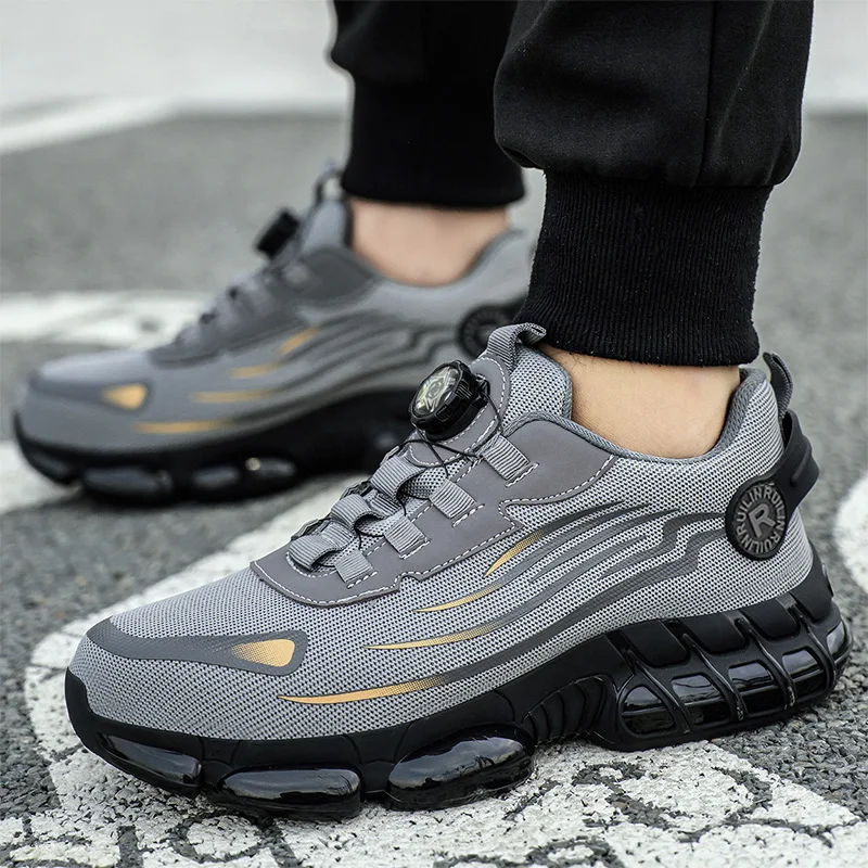 New Rotating Button Safety Shoes Men Anti-smash Anti-puncture Work Shoes Fashion Men Sport Shoes Men Security Mining Boots