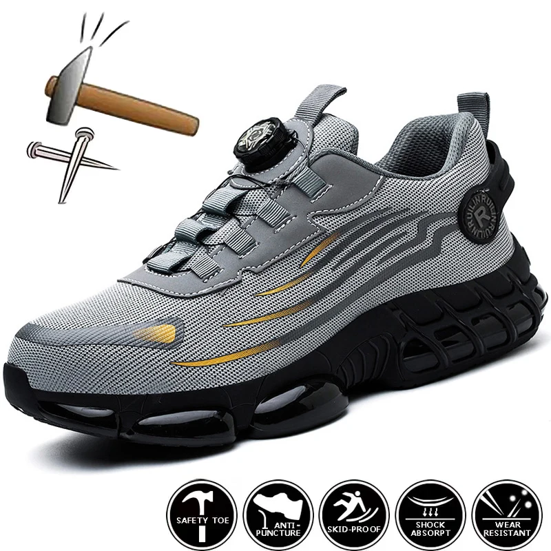 New Rotating Button Safety Shoes Men Anti-smash Anti-puncture Work Shoes Fashion Men Sport Shoes Men Security Mining Boots