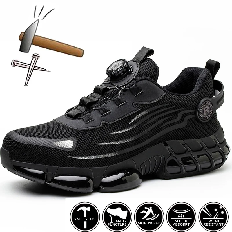 New Rotating Button Safety Shoes Men Anti-smash Anti-puncture Work Shoes Fashion Men Sport Shoes Men Security Mining Boots