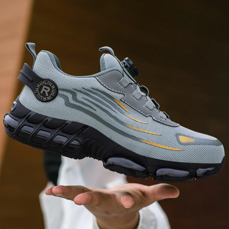 New Rotating Button Safety Shoes Men Anti-smash Anti-puncture Work Shoes Fashion Men Sport Shoes Men Security Mining Boots