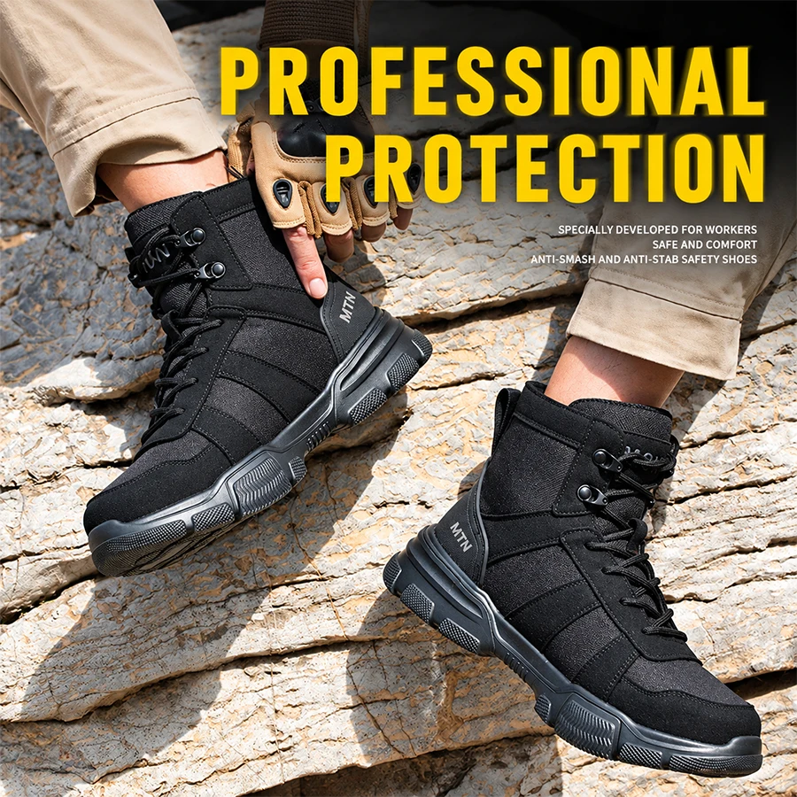 Halloween Men's Steel Toe Work Boots Water-Resistant Anti-Impact Puncture-Proof Tactical Hiking Boots for Industrial Outdoor Use