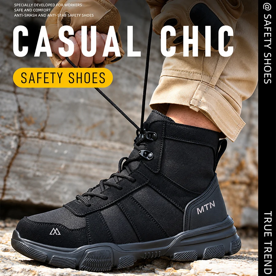 Halloween Men's Steel Toe Work Boots Water-Resistant Anti-Impact Puncture-Proof Tactical Hiking Boots for Industrial Outdoor Use