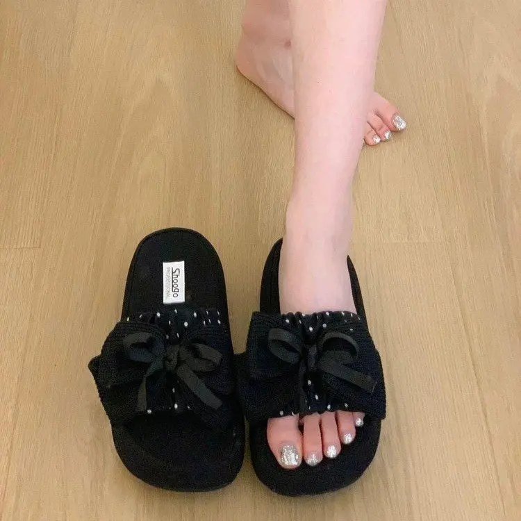 2026 Women Bow Summer Sandals Slipper Indoor Outdoor Beach Shoes Summer Women's Shoes Flip Flops on The Platform Shoes for Women