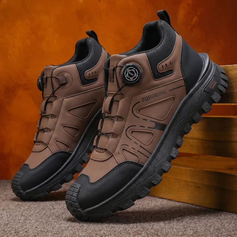 35-48 Large Size Fashionable Rotary Buckle High-Top Work Shoes for Men, Color-Blocking Retro Thick-Soled Non-Slip Outdoor Hiking Versatile Casual Sports Trekking Men's Boots