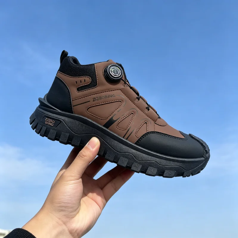 35-48 Large Size Fashionable Rotary Buckle High-Top Work Shoes for Men, Color-Blocking Retro Thick-Soled Non-Slip Outdoor Hiking Versatile Casual Sports Trekking Men's Boots