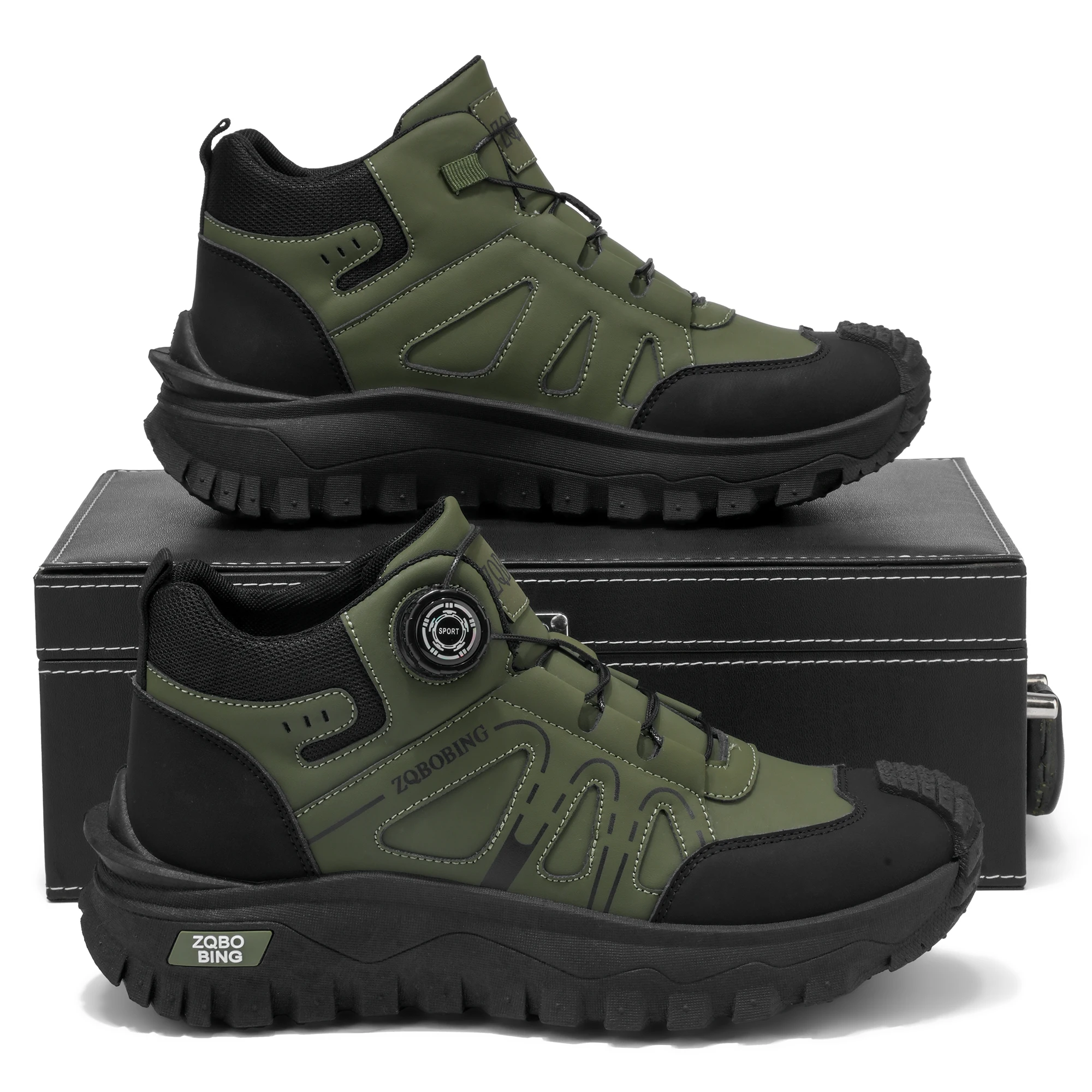 35-48 Large Size Fashionable Rotary Buckle High-Top Work Shoes for Men, Color-Blocking Retro Thick-Soled Non-Slip Outdoor Hiking Versatile Casual Sports Trekking Men's Boots