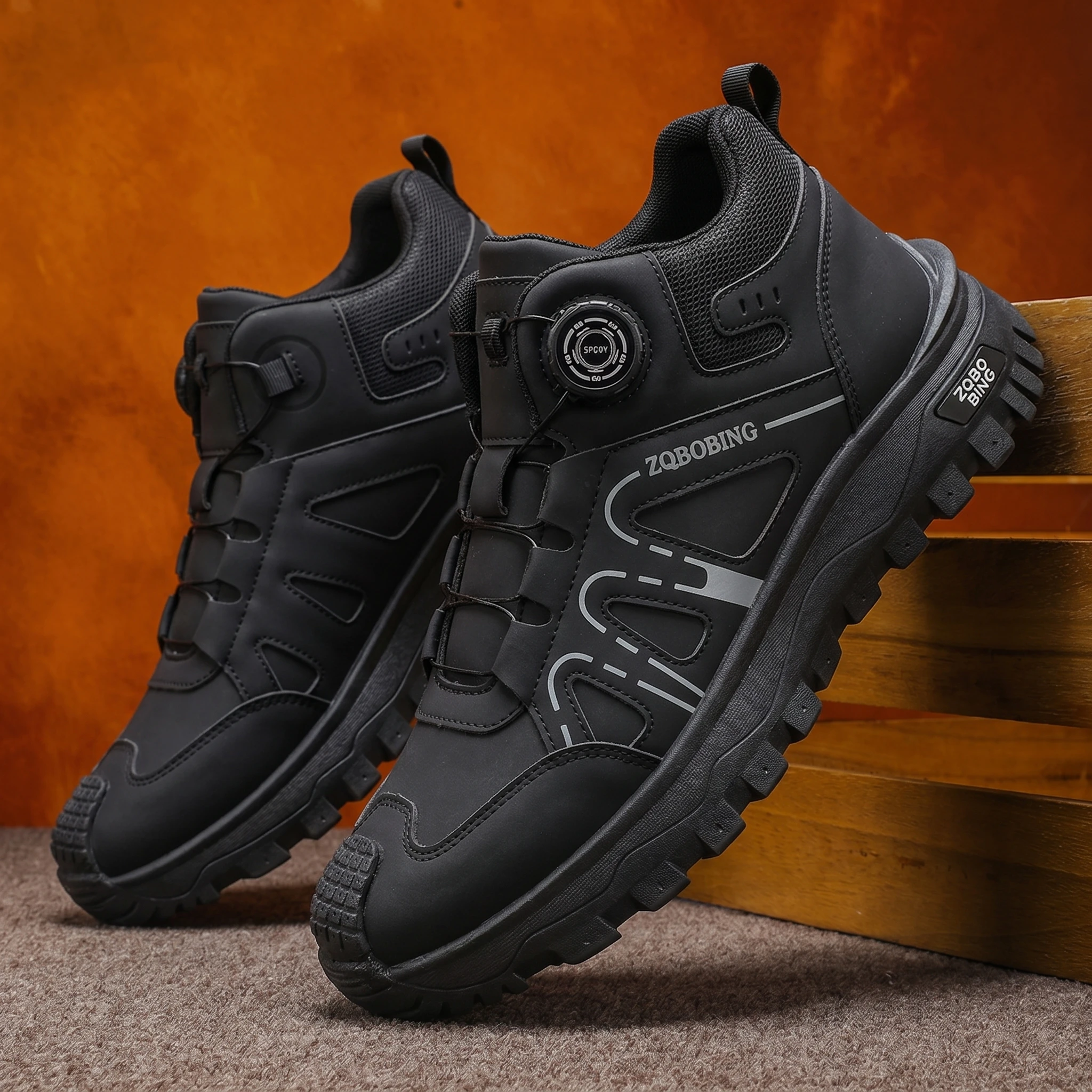 35-48 Large Size Fashionable Rotary Buckle High-Top Work Shoes for Men, Color-Blocking Retro Thick-Soled Non-Slip Outdoor Hiking Versatile Casual Sports Trekking Men's Boots