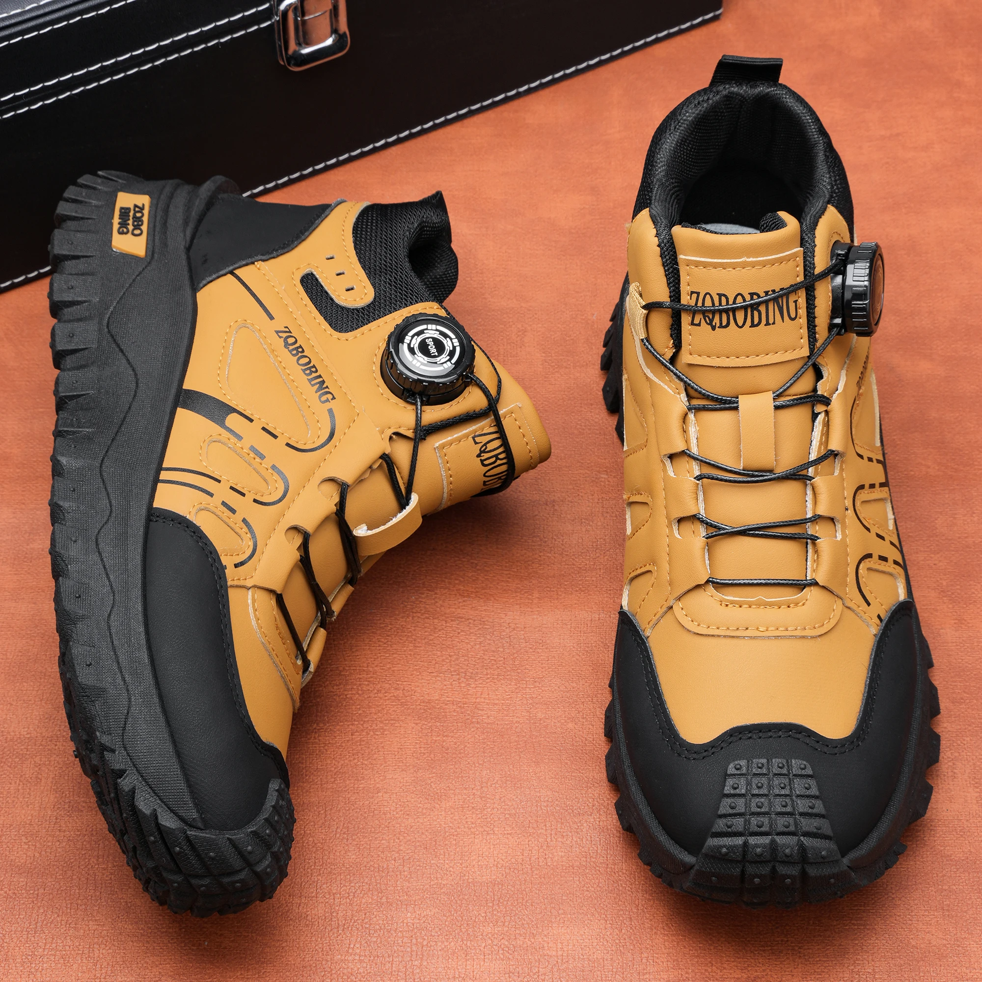 35-48 Large Size Fashionable Rotary Buckle High-Top Work Shoes for Men, Color-Blocking Retro Thick-Soled Non-Slip Outdoor Hiking Versatile Casual Sports Trekking Men's Boots