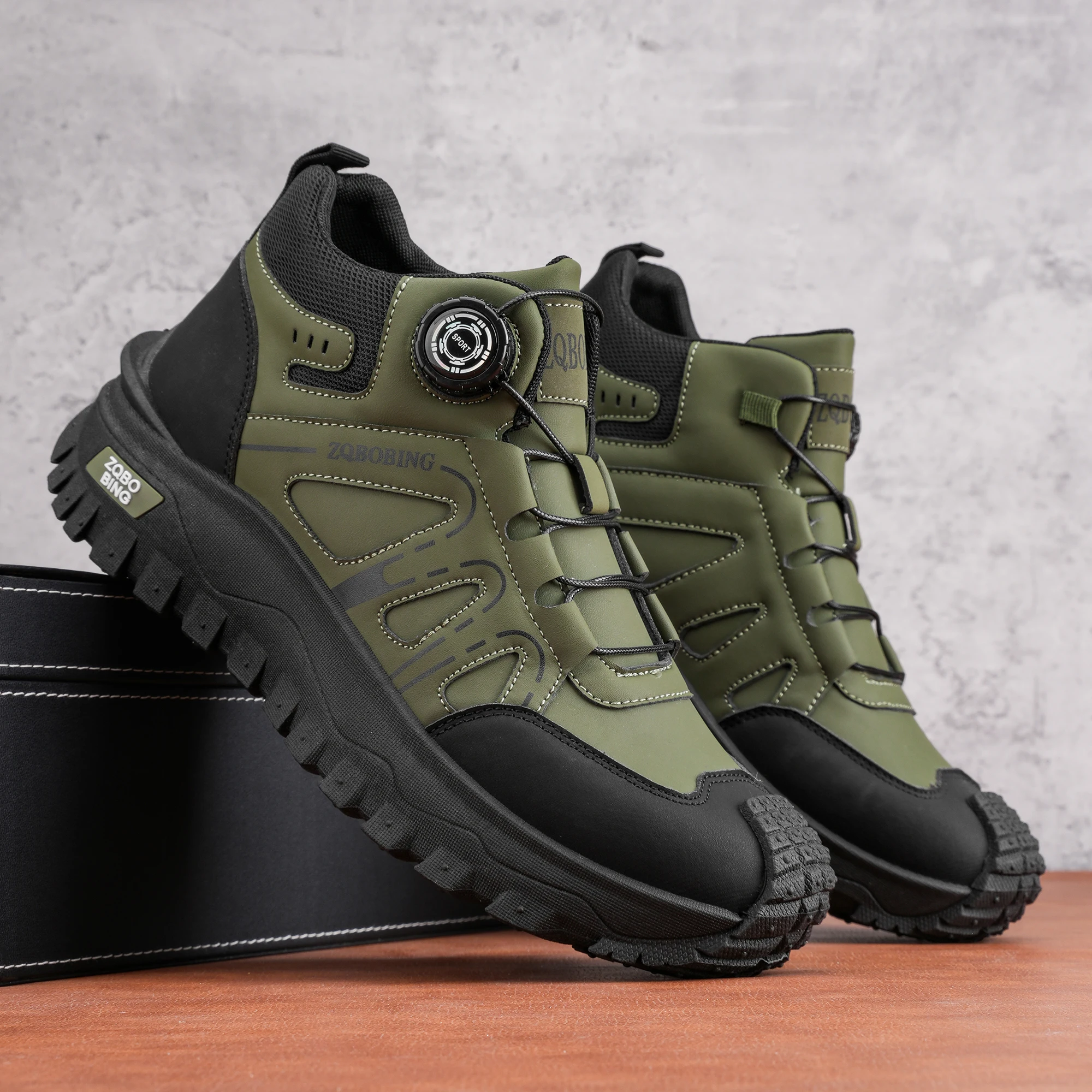 35-48 Large Size Fashionable Rotary Buckle High-Top Work Shoes for Men, Color-Blocking Retro Thick-Soled Non-Slip Outdoor Hiking Versatile Casual Sports Trekking Men's Boots