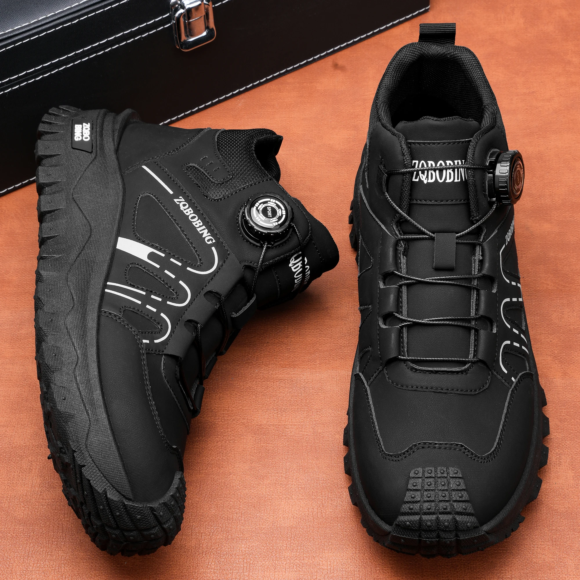 35-48 Large Size Fashionable Rotary Buckle High-Top Work Shoes for Men, Color-Blocking Retro Thick-Soled Non-Slip Outdoor Hiking Versatile Casual Sports Trekking Men's Boots
