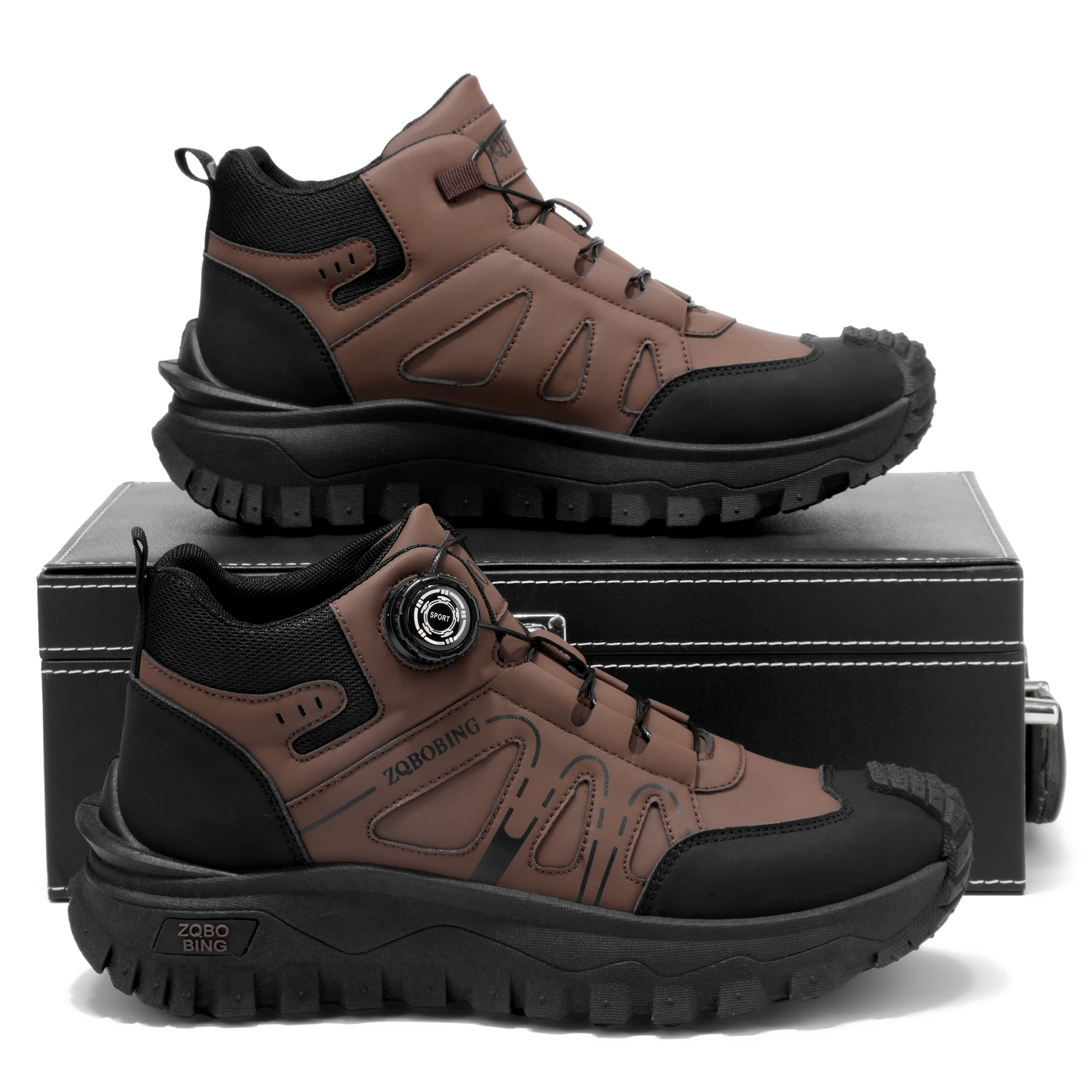 35-48 Large Size Fashionable Rotary Buckle High-Top Work Shoes for Men, Color-Blocking Retro Thick-Soled Non-Slip Outdoor Hiking Versatile Casual Sports Trekking Men's Boots