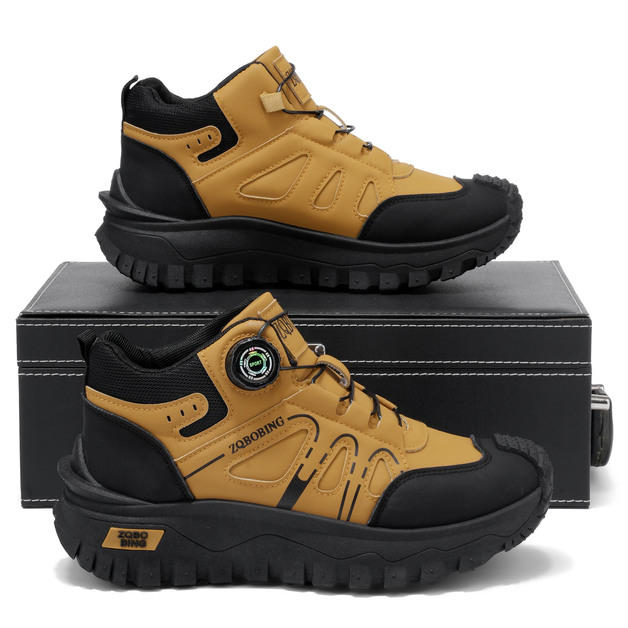 35-48 Large Size Fashionable Rotary Buckle High-Top Work Shoes for Men, Color-Blocking Retro Thick-Soled Non-Slip Outdoor Hiking Versatile Casual Sports Trekking Men's Boots