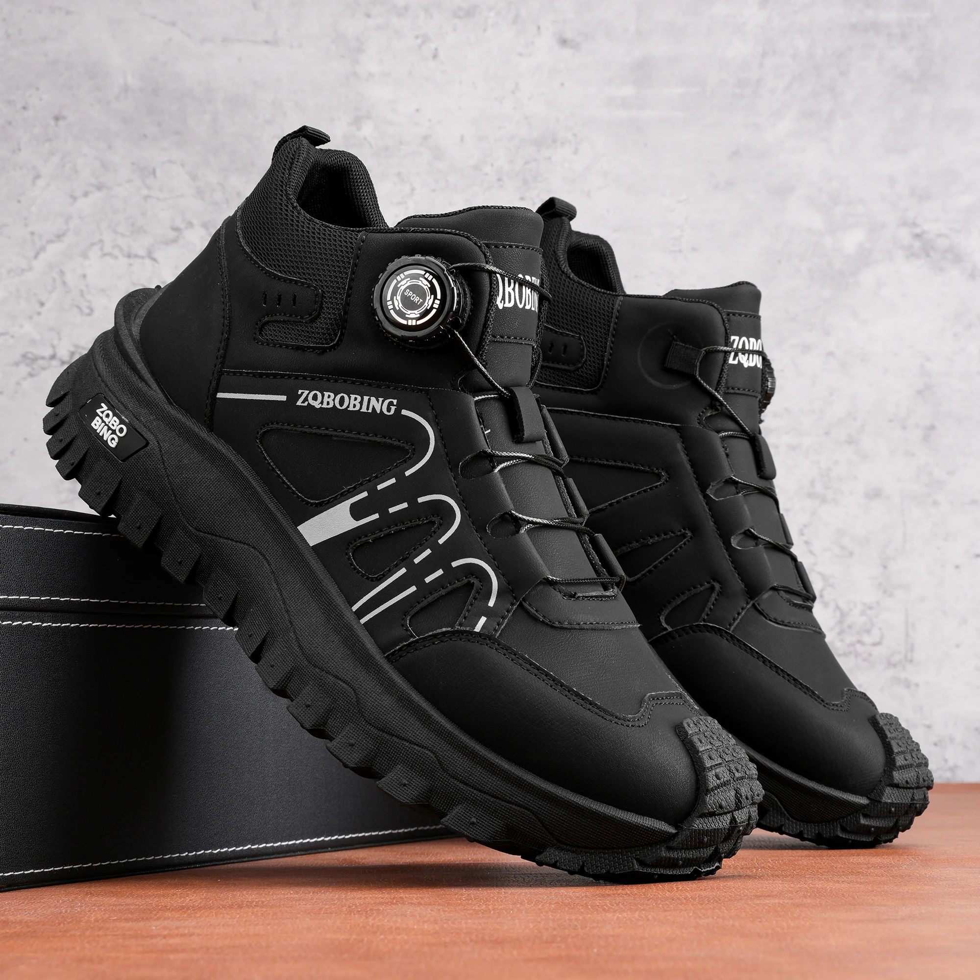 35-48 Large Size Fashionable Rotary Buckle High-Top Work Shoes for Men, Color-Blocking Retro Thick-Soled Non-Slip Outdoor Hiking Versatile Casual Sports Trekking Men's Boots