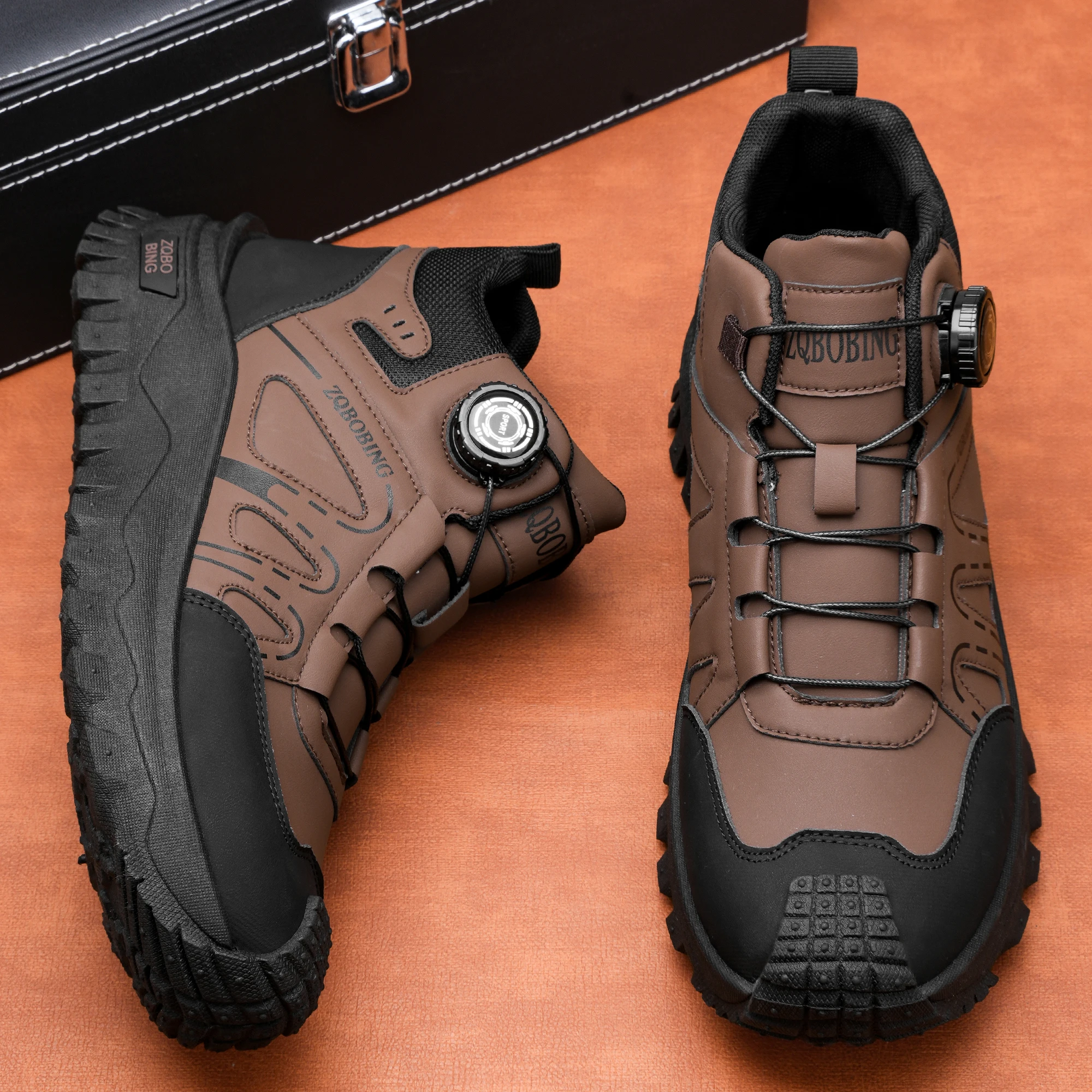 35-48 Large Size Fashionable Rotary Buckle High-Top Work Shoes for Men, Color-Blocking Retro Thick-Soled Non-Slip Outdoor Hiking Versatile Casual Sports Trekking Men's Boots