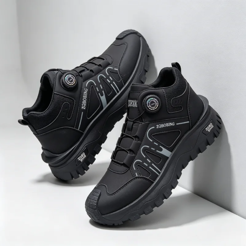 35-48 Large Size Fashionable Rotary Buckle High-Top Work Shoes for Men, Color-Blocking Retro Thick-Soled Non-Slip Outdoor Hiking Versatile Casual Sports Trekking Men's Boots