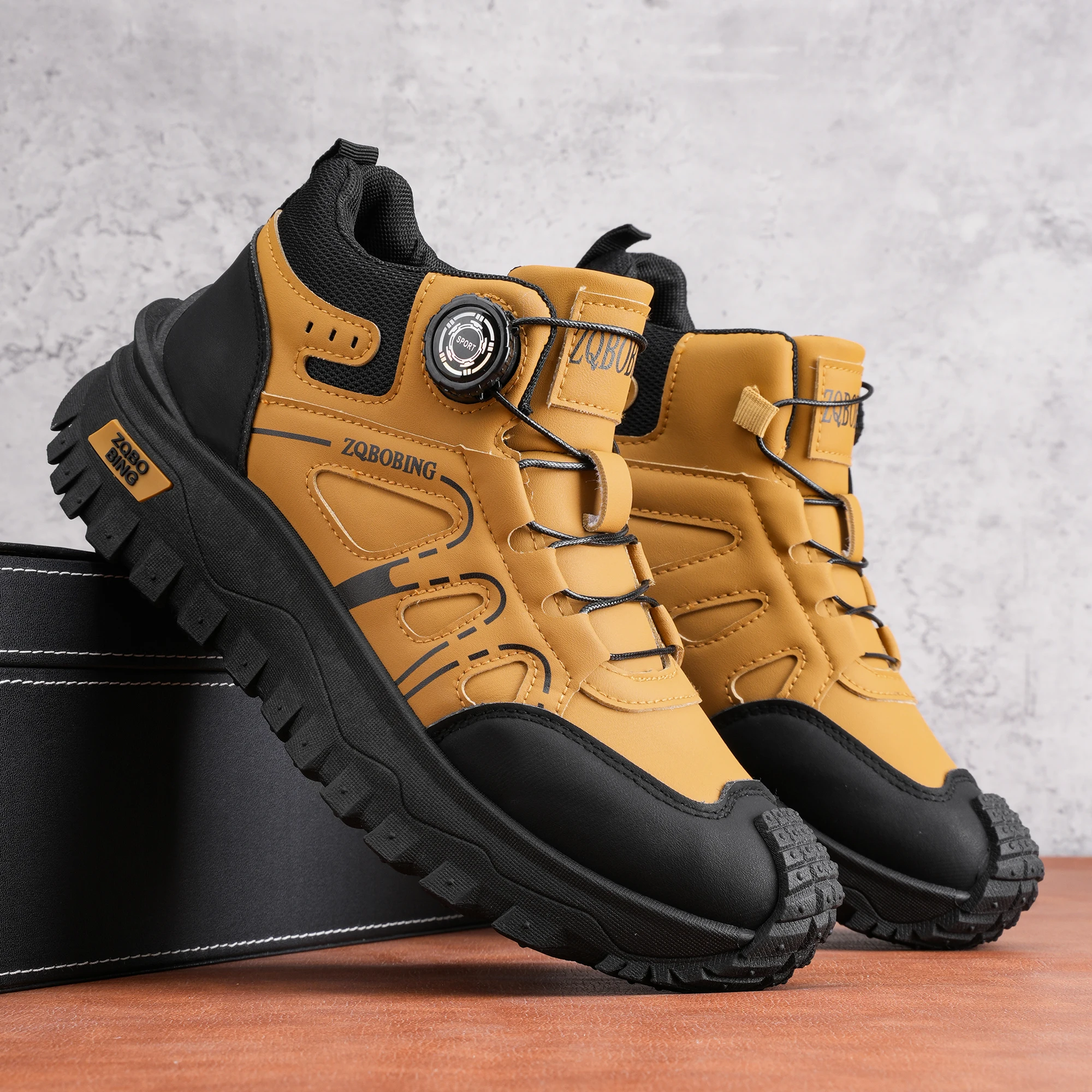 35-48 Large Size Fashionable Rotary Buckle High-Top Work Shoes for Men, Color-Blocking Retro Thick-Soled Non-Slip Outdoor Hiking Versatile Casual Sports Trekking Men's Boots