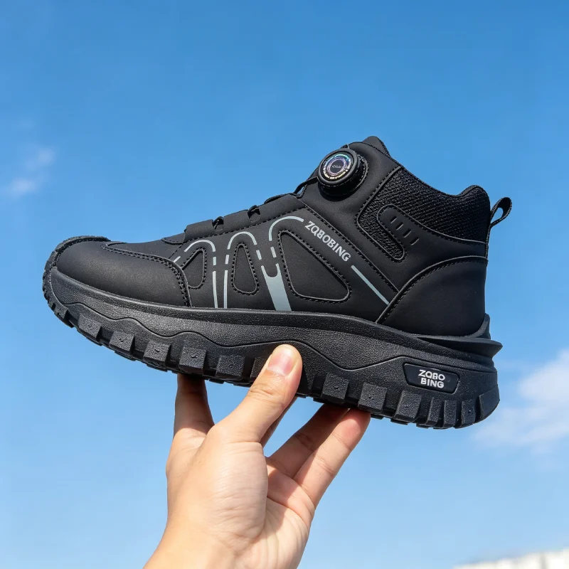 35-48 Large Size Fashionable Rotary Buckle High-Top Work Shoes for Men, Color-Blocking Retro Thick-Soled Non-Slip Outdoor Hiking Versatile Casual Sports Trekking Men's Boots