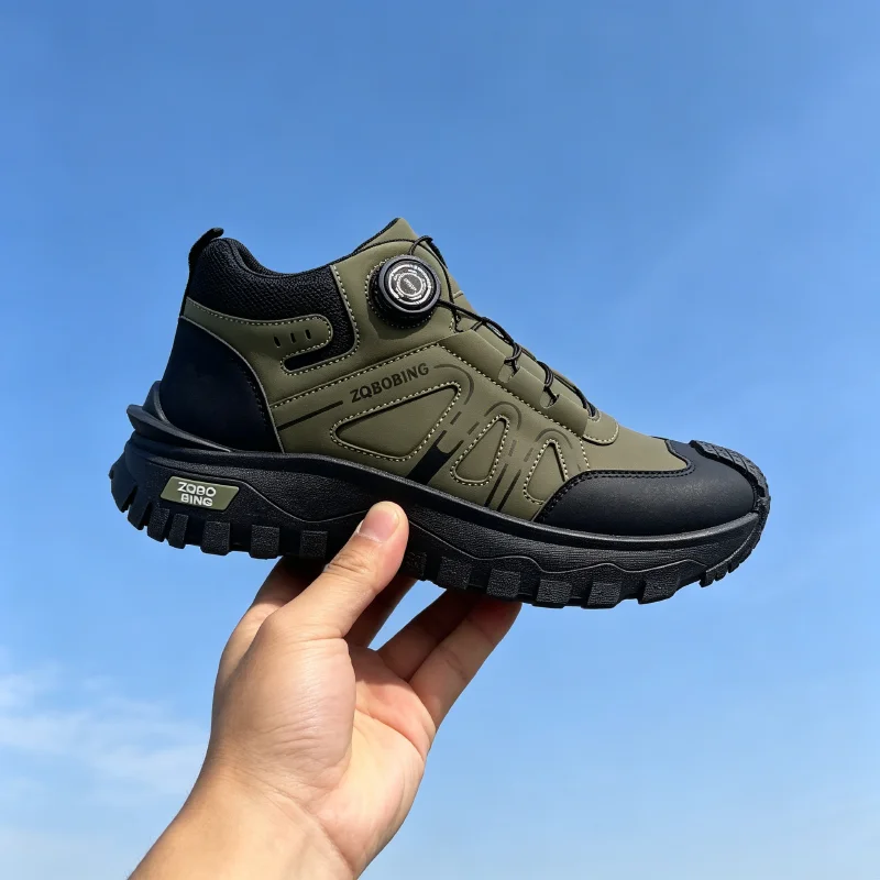 35-48 Large Size Fashionable Rotary Buckle High-Top Work Shoes for Men, Color-Blocking Retro Thick-Soled Non-Slip Outdoor Hiking Versatile Casual Sports Trekking Men's Boots