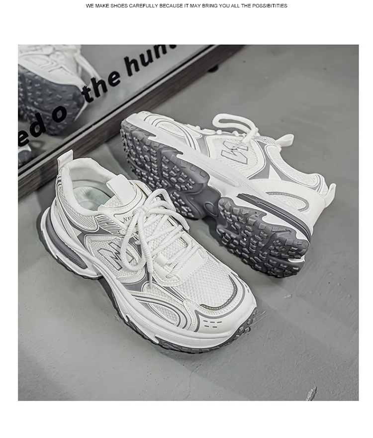 Men Gradient Silver Chunky Sneakers Mesh Breathable Platform Shoes Non Slip Thick Sole Casual Walking Footwear 2 Colors