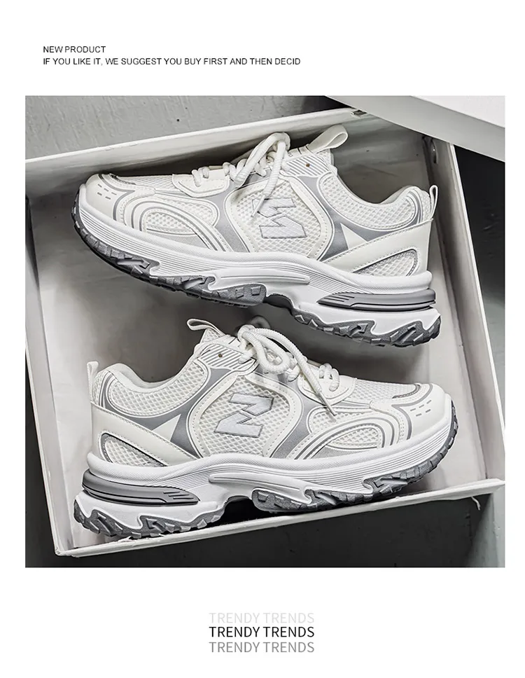 Men Gradient Silver Chunky Sneakers Mesh Breathable Platform Shoes Non Slip Thick Sole Casual Walking Footwear 2 Colors