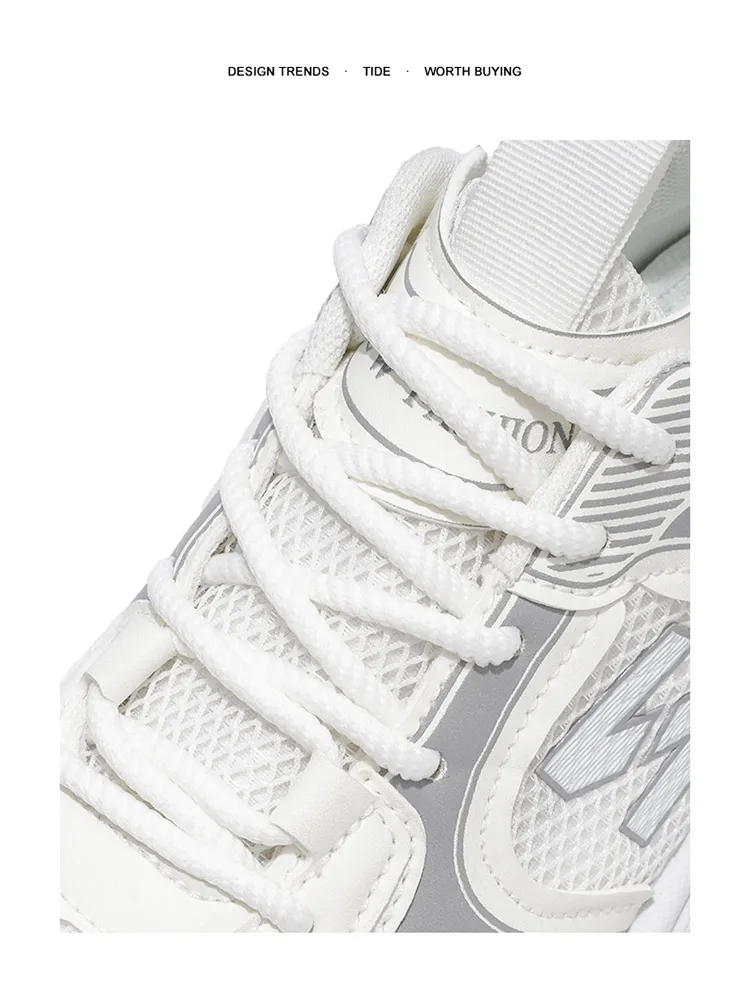 Men Gradient Silver Chunky Sneakers Mesh Breathable Platform Shoes Non Slip Thick Sole Casual Walking Footwear 2 Colors