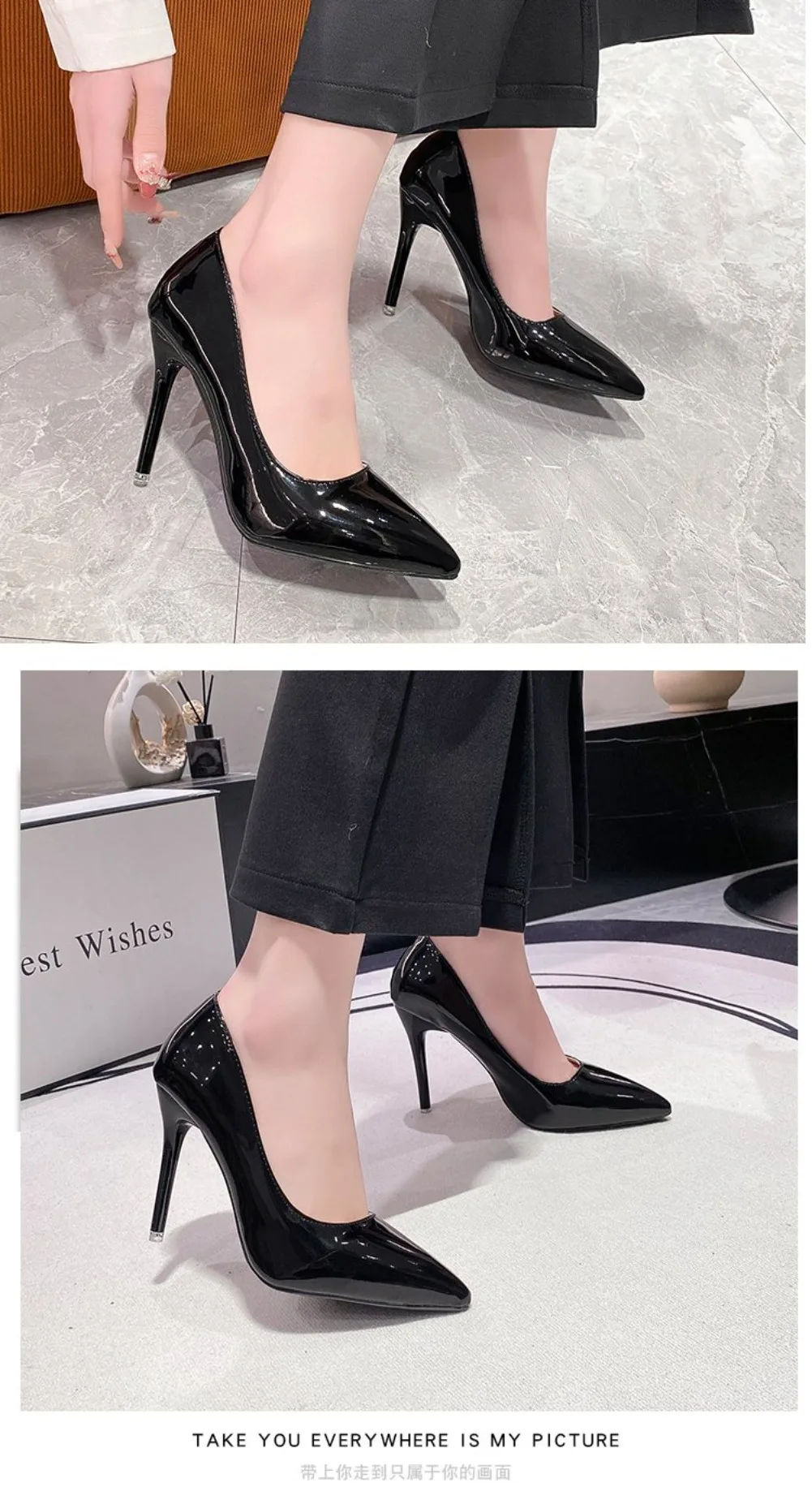 2026 New Sexy Black Sole Thin 6cm 8cm 10cm Heel High Heels Classic Style Black Office Work Shoes Light Lady Pumps Plus Size 43