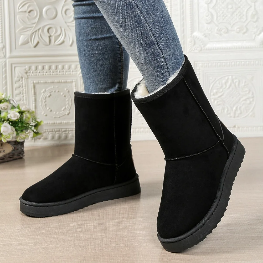 Mid Calf Snow Boots Women Waterproof Warm Platform Boots Large Size Winter Slip On Flat Casual Woman Booties 2026 New Fashion