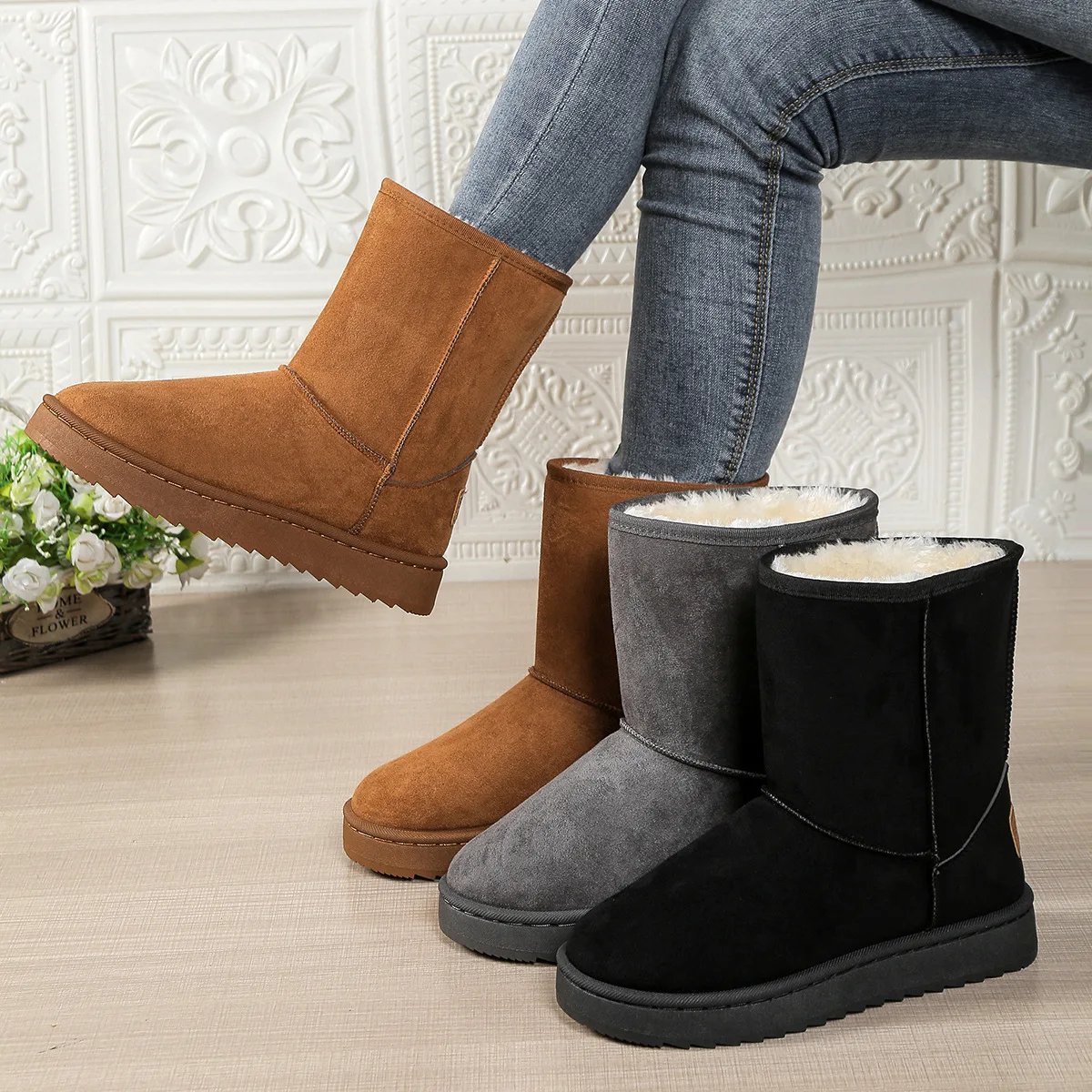 Mid Calf Snow Boots Women Waterproof Warm Platform Boots Large Size Winter Slip On Flat Casual Woman Booties 2026 New Fashion