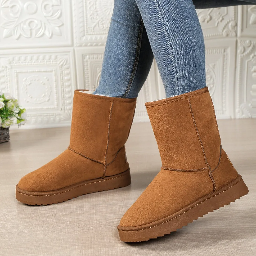 Mid Calf Snow Boots Women Waterproof Warm Platform Boots Large Size Winter Slip On Flat Casual Woman Booties 2026 New Fashion