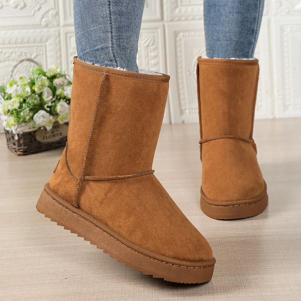 Mid Calf Snow Boots Women Waterproof Warm Platform Boots Large Size Winter Slip On Flat Casual Woman Booties 2026 New Fashion