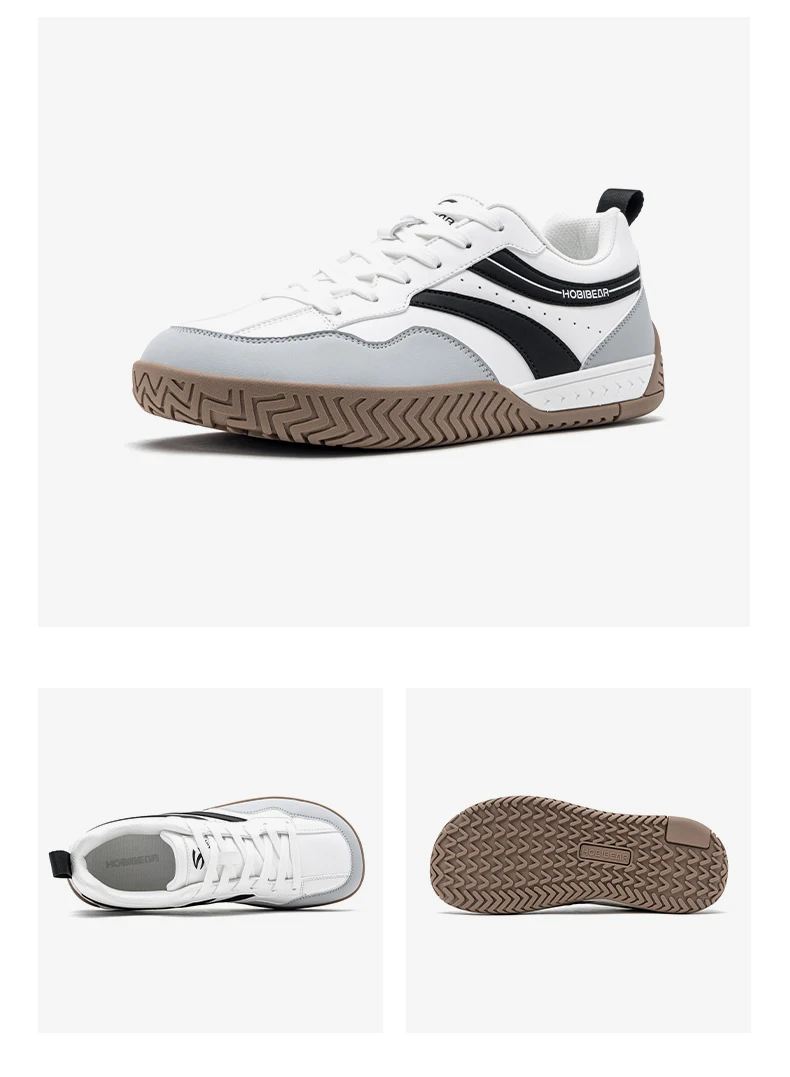 HOBIBEAR Wide Toe Box Sneakers Unisex Artificial Leather Walking Shoes Retro Comfortable Lightweight Non-Slip Lace Up Footwear